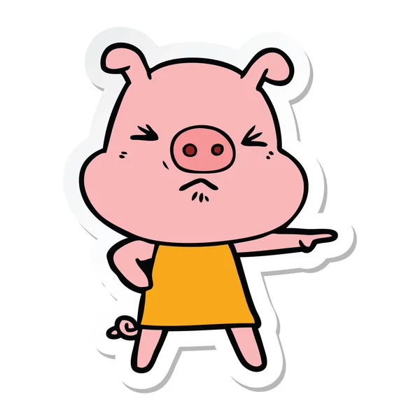 Sticker of a cartoon angry pig — Stock Vector