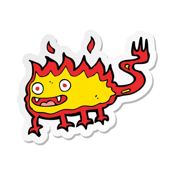 Pegatina Pequeño Demonio Fuego Dibujos Animados — Vector de stock