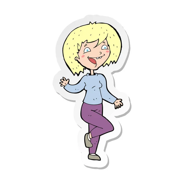 Sticker van een cartoon lachende vrouw — Stockvector