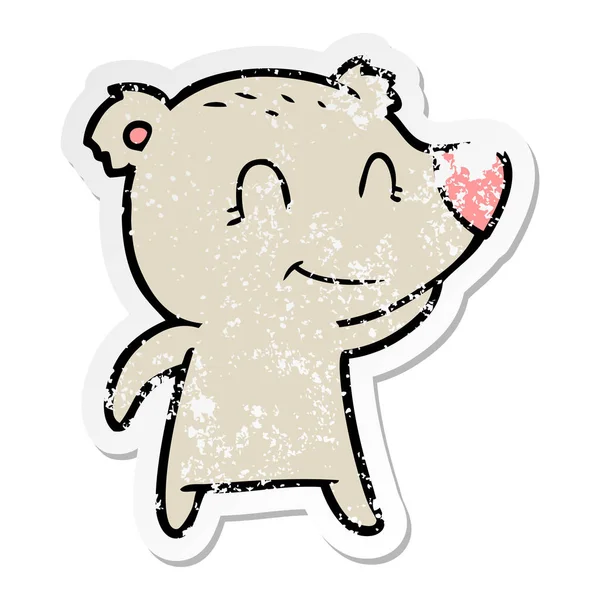 Adesivo Angosciato Cartone Animato Orso Sorridente — Vettoriale Stock