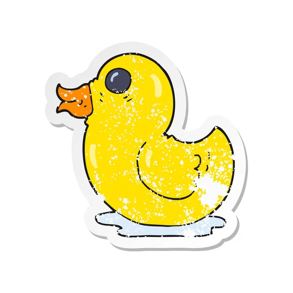 Retro Distressed Sticker Cartoon Rubber Duck — Stock Vector