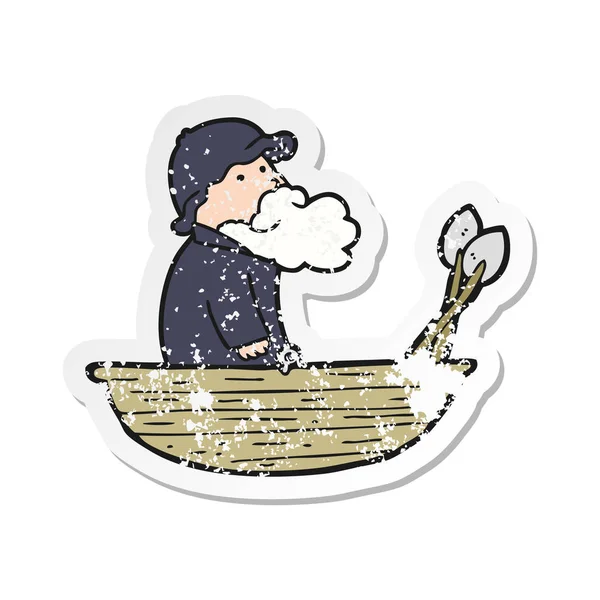 Distressed Sticker Cartoon Fisherman — Stock Vector