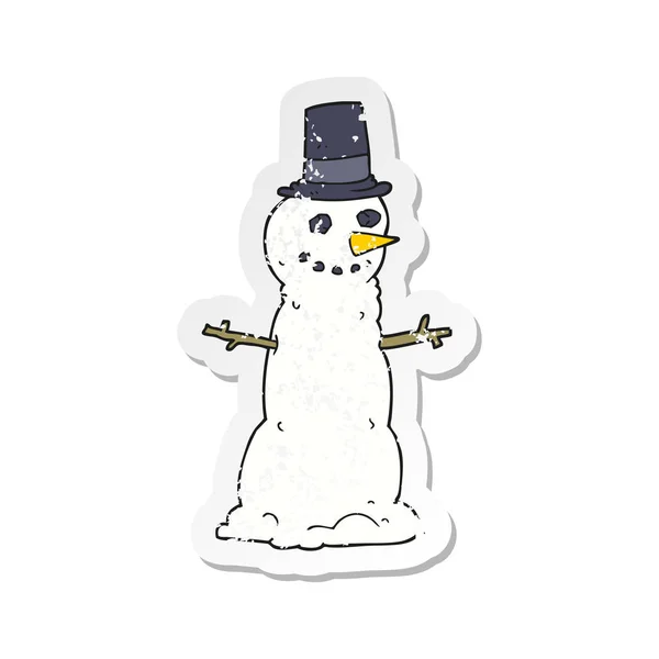 Retro Distressed Sticker Cartoon Snowman Top Hat — Stock Vector