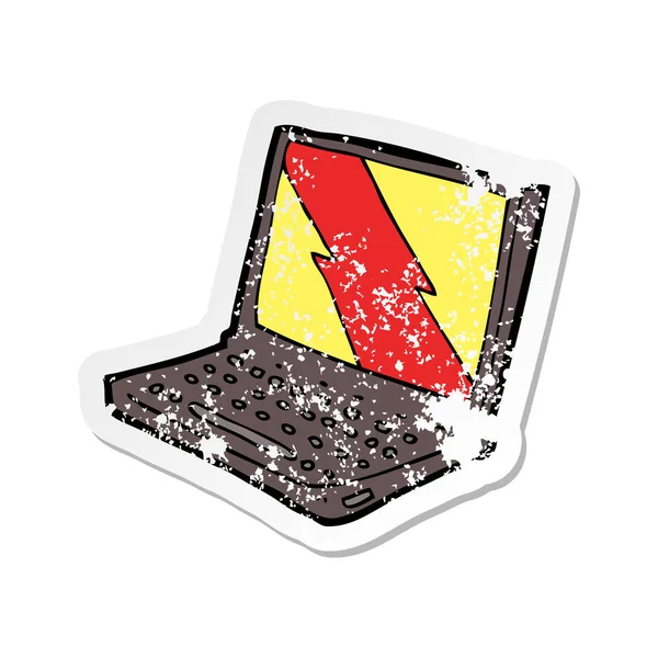 Retro Distressed Sticker Cartoon Laptop Computer — Stock Vector