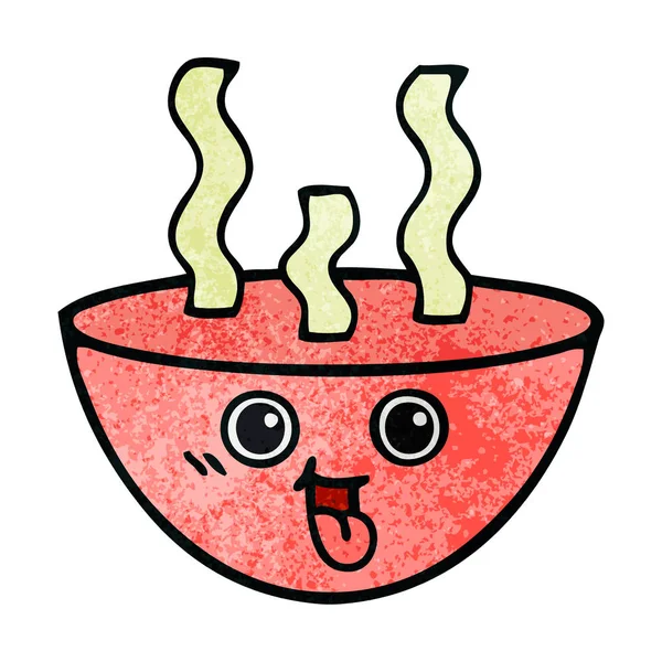 熱いスープのボウルのレトロなグランジ テクスチャ漫画 — ストックベクタ