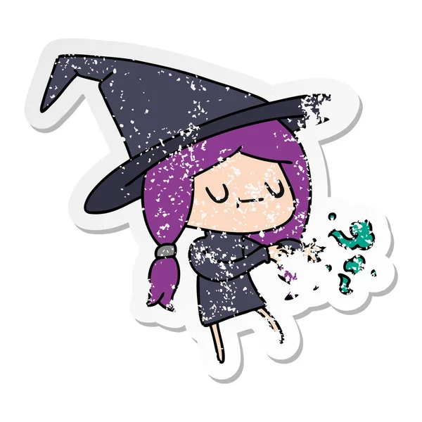 Freehand Drawn Distressed Sticker Cartoon Cute Kawaii Witch — Stock Vector