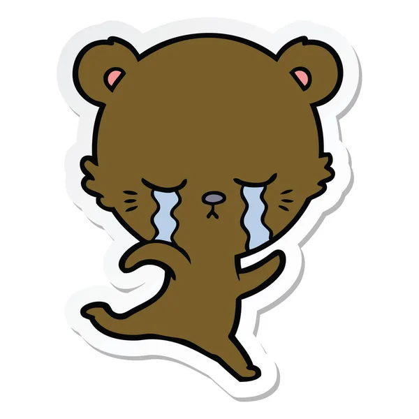 Sticker of a crying cartoon bear — Stock Vector