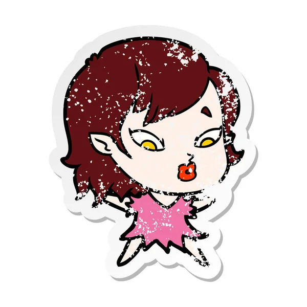 Distressed Sticker Cute Cartoon Vampire Girl — Stock Vector