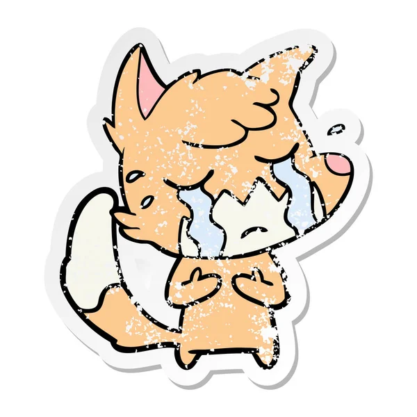 Distressed Sticker Crying Fox Cartoon — Stock Vector