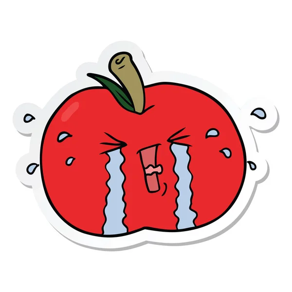 卡通苹果哭泣的贴纸 — 图库矢量图片