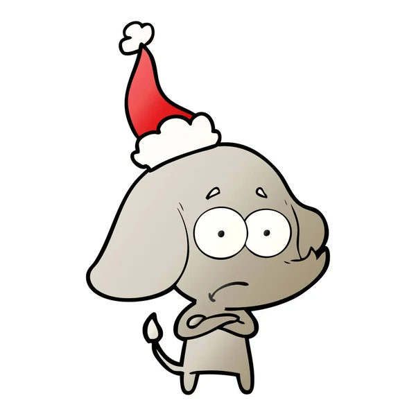 Dibujo Animado Gradiente Dibujado Mano Elefante Inseguro Con Sombrero Santa — Vector de stock