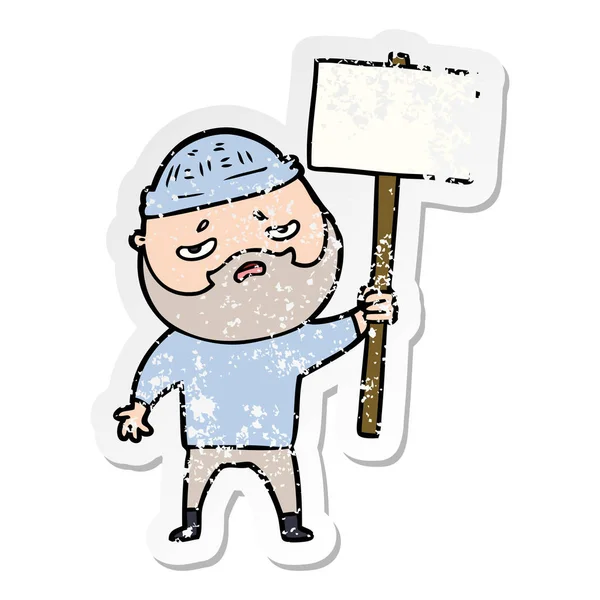 Distressed sticker of a cartoon worried man with beard — Stock Vector