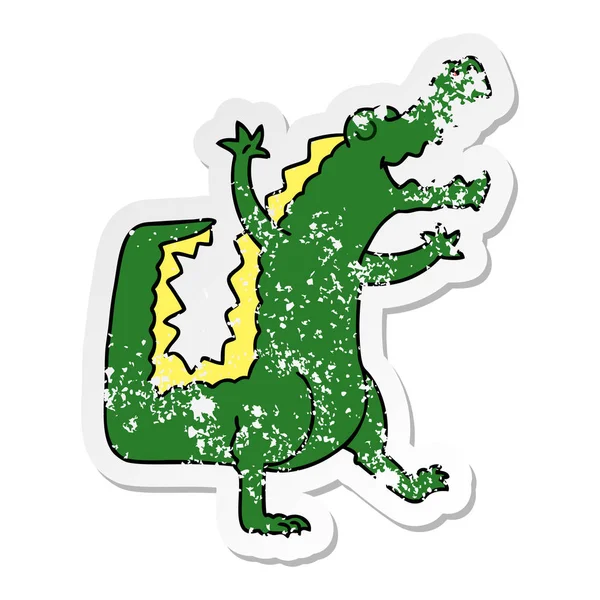Etiqueta angustiada de um crocodilo desenho animado mão peculiar — Vetor de Stock