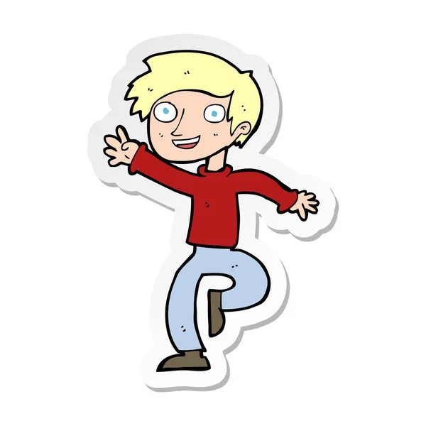 Sticker Cartoon Excited Boy Dancing — Stock Vector