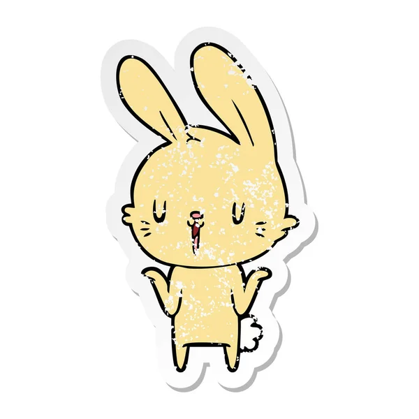 Distressed Sticker Cute Cartoon Rabbit — Stock Vector