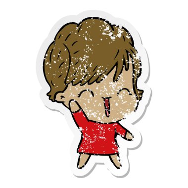 bir çizgi film gülen kadının sıkıntılı etiket