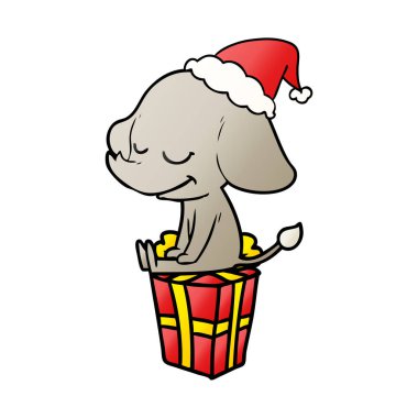 Noel Baba şapkası giyen gülümseyen bir filin degrade çizgi film