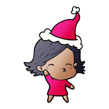 Noel Baba şapkası giyen bir kadın, degrade çizgi film el çekilmiş