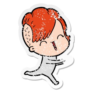 bir karikatür mutlu hippi kız sıkıntılı etiket