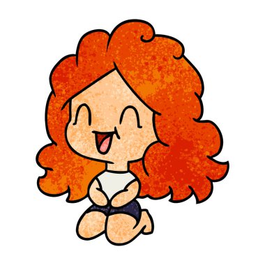 serbest el çekilmiş dokulu karikatür şirin kawaii mutlu kız