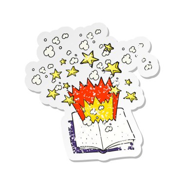 bir çizgi film sihirli spellbook Retro sıkıntılı etiket