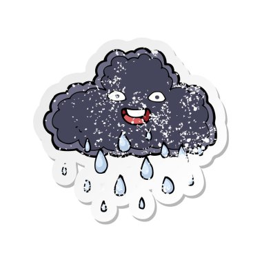 çizgi film raincloud Retro sıkıntılı etiket
