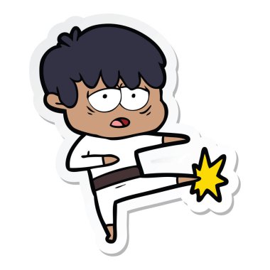 etiket bir karikatür yorgun çocuk karate yapıyor