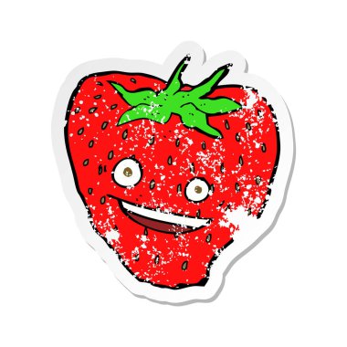 Retro bir çizgi film çilek etiket sıkıntılı