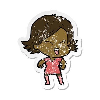 bir mutlu çizgi film kızın sıkıntılı etiket