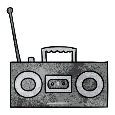 dokulu karikatür doodle retro bir kaset çalar