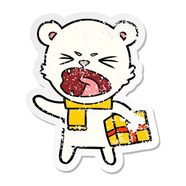 kızgın çizgi film kutup ayısı Noel hediyesi ile sıkıntılı etiket