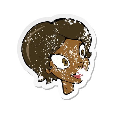 bir çizgi film oldukça kadın yüzü Retro sıkıntılı etiket