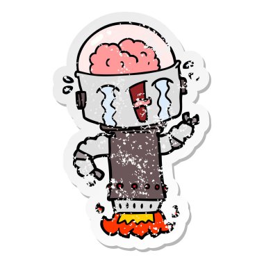 uçan robot ağlıyor bir karikatür sıkıntılı etiket