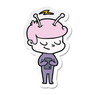 bir dostu karikatür spaceman etiket