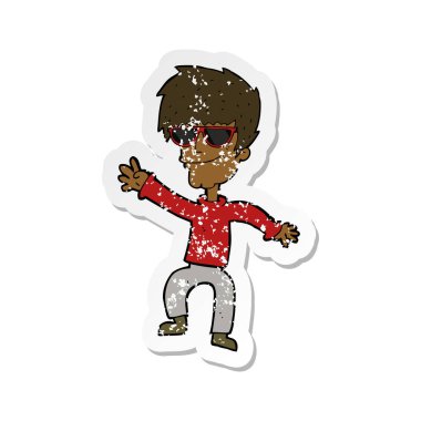 Retro cool adam sallayarak bir karikatür etiket sıkıntılı