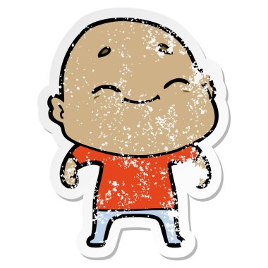 bir mutlu karikatür kel adamın sıkıntılı etiket