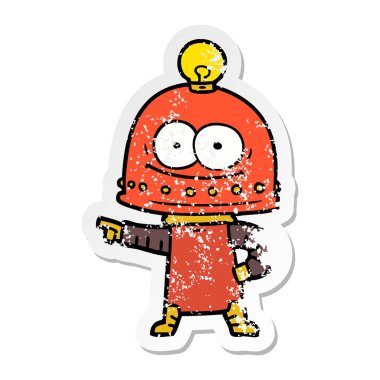 bir mutlu karton robot ampul ile sıkıntılı etiket