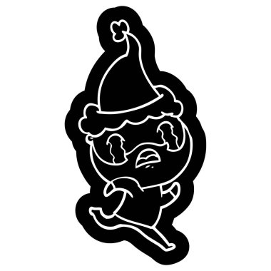 sakallı bir adam giyen Noel Baba şapkası ağlıyor ilginç çizgi film simgesi