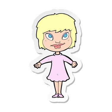 etiket omuzlarında shrugging bir çizgi film kız