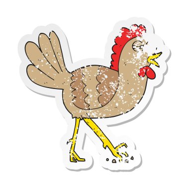 bir çizgi film tavuk Retro sıkıntılı etiket