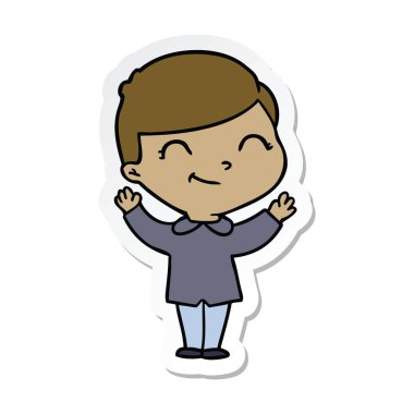 gülümseyen bir çizgi film çocuk etiket