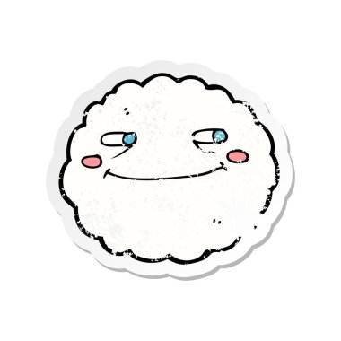 Retro sıkıntılı etiket bir karikatür mutlu bulut