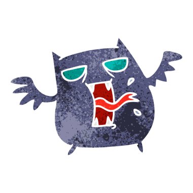 sevimli korkunç kawaii yarasa serbest el çekilmiş retro çizgi film