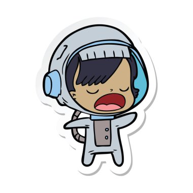 bir çizgi film konuşan astronot kadının etiket