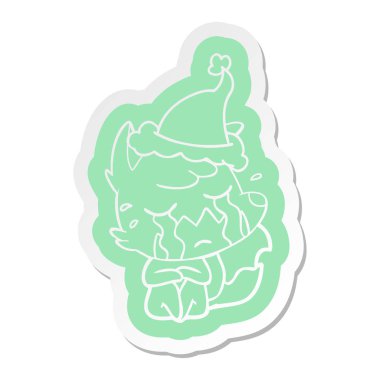 ağlayan tilki çizgi film etiketi giyen Noel Baba şapkası