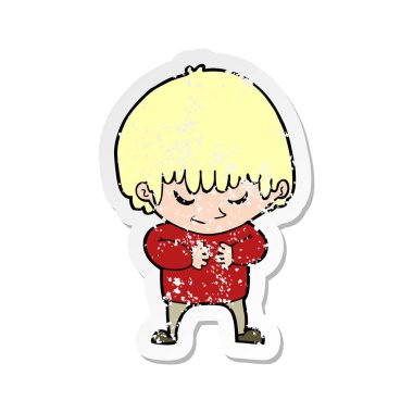 bir çizgi film utangaç çocuk Retro sıkıntılı etiket