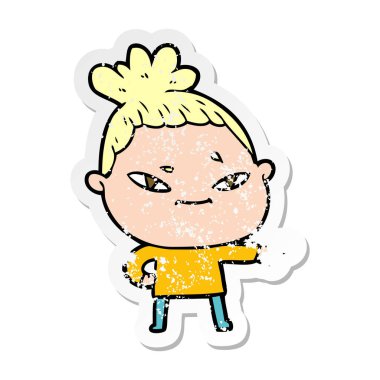 bir çizgi film kadının sıkıntılı etiket