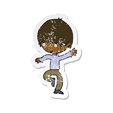 Retro sıkıntılı etiket adam panik bir karikatür