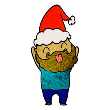 Sakallı Noel Baba şapkası giyen dilini