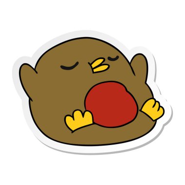 serbest el çekilmiş etiket karikatür şirin kawaii kırmızı robin 